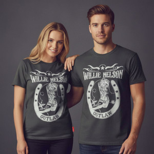 Willie Nelson Unisex Unplugged T-Shirt: Outlaw (Charcoal Grey)