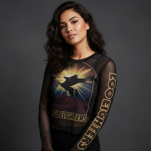Foo Fighters Ladies Long Sleeve Mesh Crop Top: Pegasus (Black)