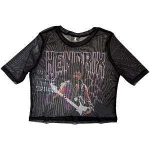 Jimi Hendrix Ladies Mesh Crop Top: Lightning (Black)