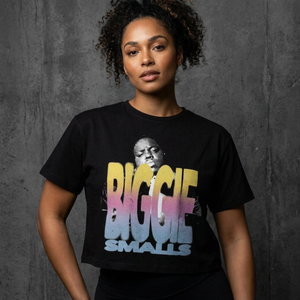 Biggie Smalls Ladies Crop Top: Halftone Biggie (Black)