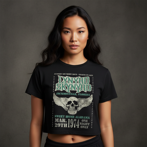 Lynyrd Skynyrd Ladies Crop Top: Winged Skull (Black)