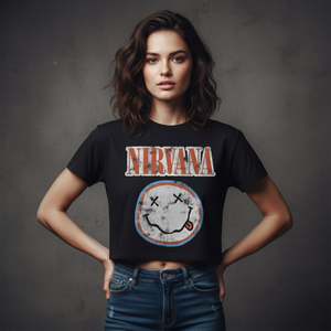 Nirvana Ladies Crop Top: Distressed Logo (Black)