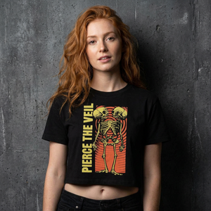 Pierce The Veil Ladies Crop Top: Wavy Skeleton (Black)