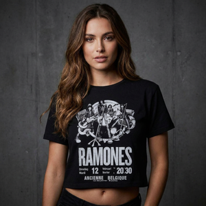 Ramones Ladies Crop Top: Belgique (Black)