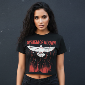 System of a Down Ladies Crop Top: Dove Overcome (Black)