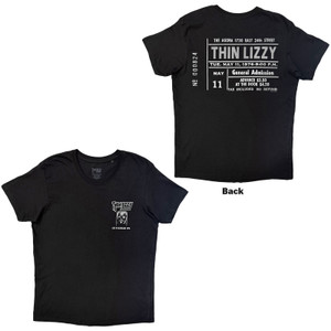 Thin Lizzy Unisex T-Shirt: Cleveland '76 Ticket (Black) (Back Print)