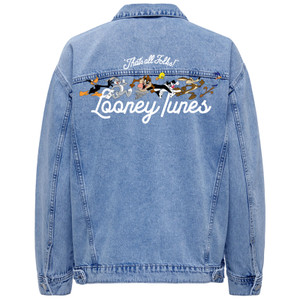 Looney Tunes Unisex Denim Jacket: That's All Folks Characters (Denim Blue) (Back Print)