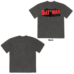 Batman Unisex Stone Wash T-Shirt: Classic Logo (Charcoal) (Back Print)