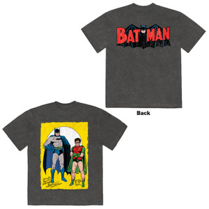 Batman Unisex Stone Wash T-Shirt: With Robin Classic Logo (Charcoal) (Back Print)