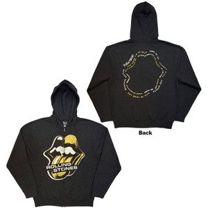 The Rolling Stones Unisex Zipped Hoodie: Foreign Tongues Tracks (Charcoal) (Back Print)