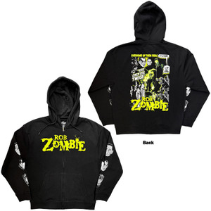 Rob Zombie Unisex Zipped Hoodie: Die Twice (Black) (Back Print)