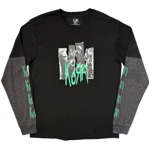 Korn Unisex 2 In 1 Layered Long Sleeve T-Shirt: Ripped Photos (Black & Charcoal) (Sleeve Print)