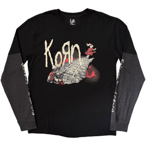 Korn Unisex Layered Long Sleeve T-Shirt: Follow The Leader (Black & Charcoal) (Sleeve Print)