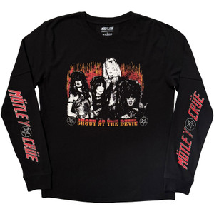 Motley Crue Unisex Layered Long Sleeve T-Shirt: SATD Vintage Flame (Black) (Sleeve Print)