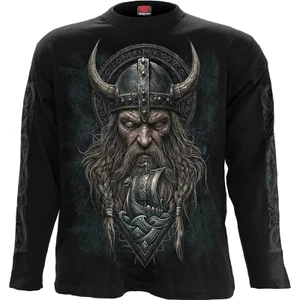 Spiral Unisex Long Sleeve T-Shirt: Viking Norseman (Black) (Back & Sleeve Print)