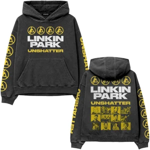 Linkin Park Unisex Pullover Hoodie: Unshatter (Charcoal Grey) (Back Print & Sleeve Print)