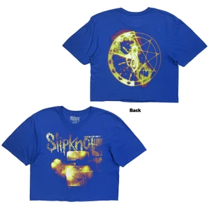 Slipknot Ladies Crop Top: Flames Tribal S Logo (Blue) (Back Print)