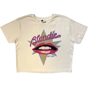 Blondie Ladies Crop Top: Lips Stone Wash (White)
