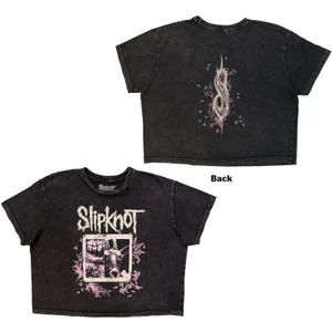 Slipknot Ladies Crop Top: Butterfly Goatee Stone Wash (Charcoal) (Back Print)