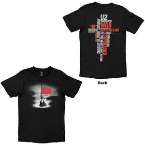 U2 Unisex T-Shirt: War Guitars & Red Flag (Black) (Back Print)