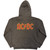 AC/DC Unisex Zipped Hoodie: Logo (Charcoal Grey) (Back Print)