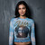 Olivia Newton-John Ladies Long Sleeve Mesh Crop Top: Circle Photo (Light Blue)