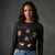 Queen Ladies Long Sleeve Mesh Crop Top: Bo Rhap Classic (Black)