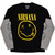 Nirvana Unisex 2 In 1 Layered Long Sleeve T-Shirt: Yellow Happy Face (Black & Grey) (Sleeve Print)
