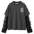Linkin Park Unisex Layered Long Sleeve T-Shirt: Unshatter (Charcoal Grey & Black) (Back Print & Sleeve Print)