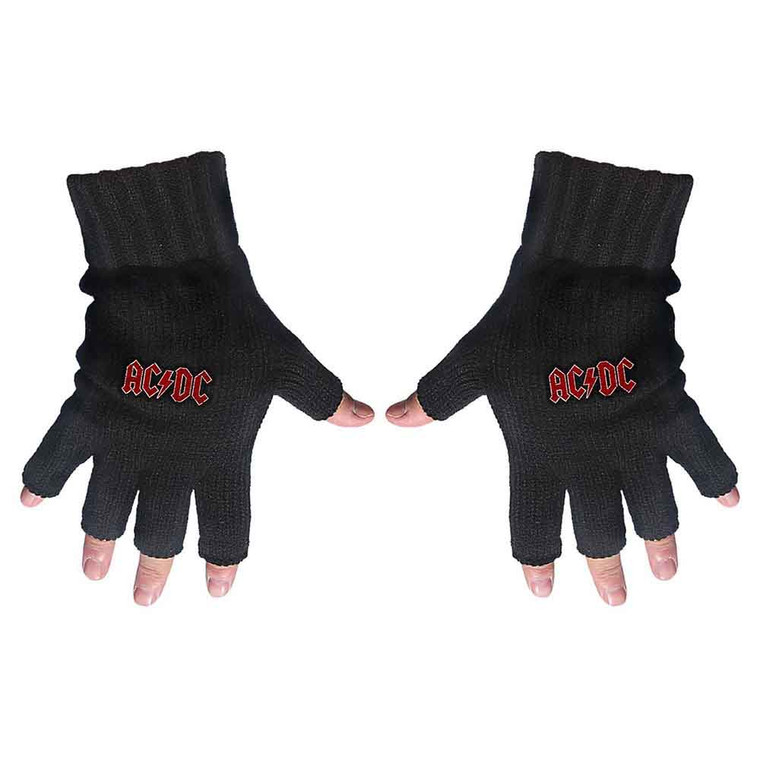 AC/DC Unisex Fingerless Gloves: Classic Red Logo (Black)