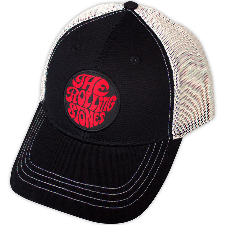 The Rolling Stones Unisex Mesh Back Cap: 70s Logo Emblem (Black & Natural)
