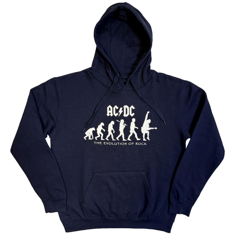 AC/DC Unisex Pullover Hoodie: Evolution of Rock (Navy Blue)