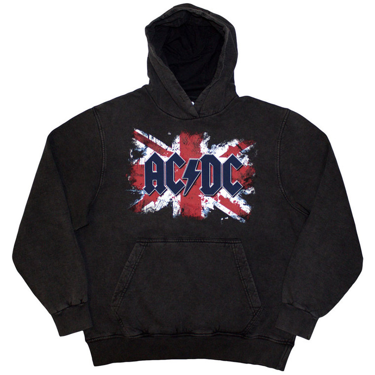 AC/DC Unisex Stone Wash Pullover Hoodie: Flag (Charcoal Grey) (Wash Collection)