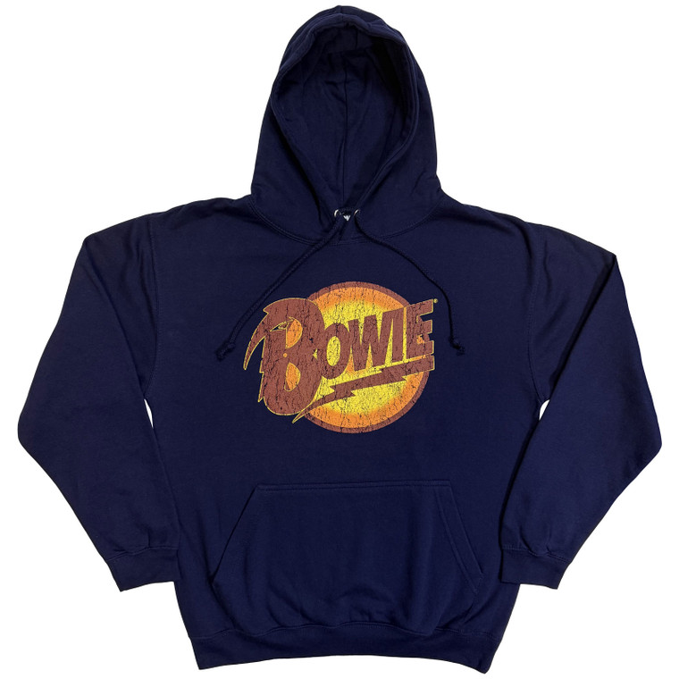 David Bowie Unisex Pullover Hoodie: Vintage Diamond Dogs Logo (Navy Blue)
