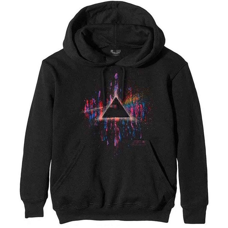 Pink Floyd Unisex Pullover Hoodie: Dark Side of the Moon Pink Splatter (Black)