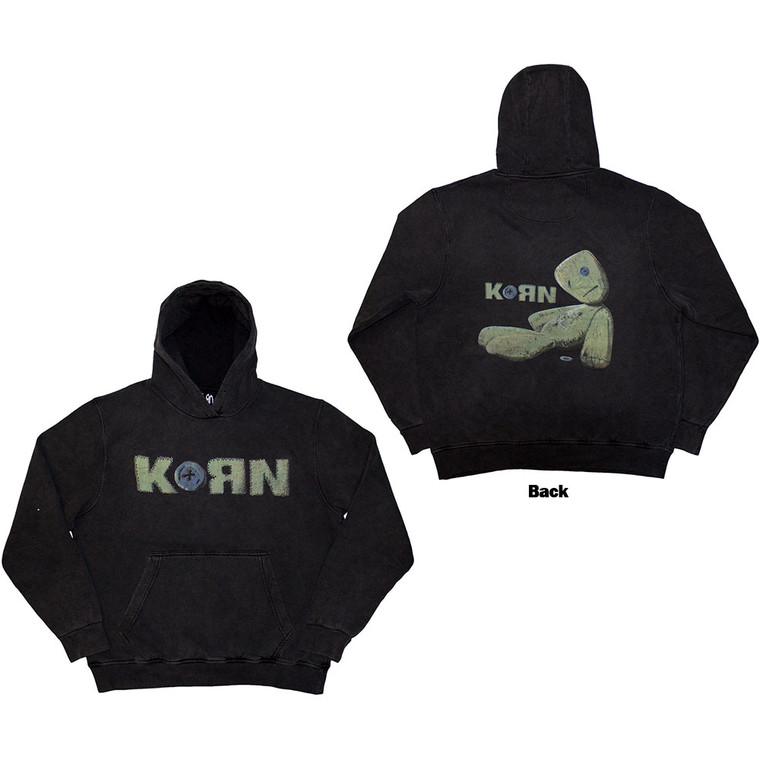 Korn Unisex Stone Wash Pullover Hoodie: Doll Issues (Charcoal Grey) (Back Print & Wash Collection)