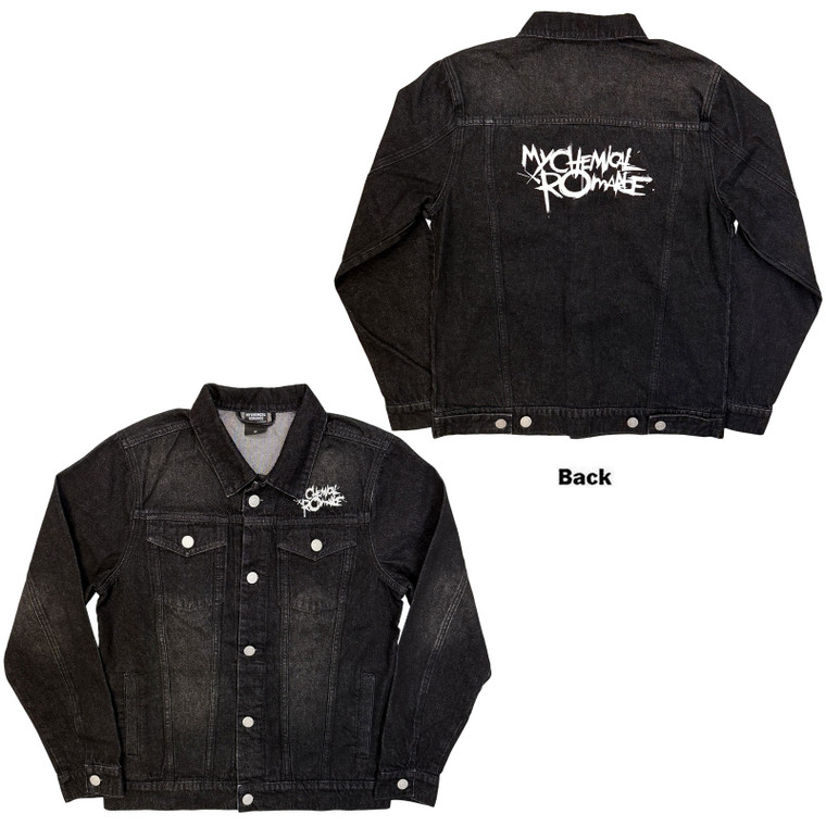 My Chemical Romance Unisex Denim Jacket: Logo (Black Denim) (Back Print)