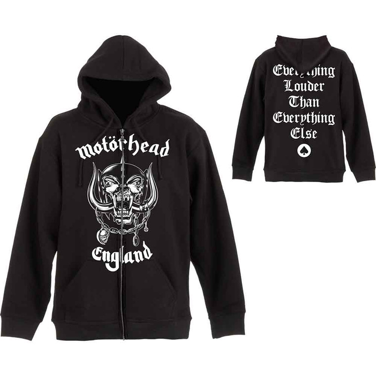 Motorhead Unisex Zipped Hoodie: England (Black) (Back Print)