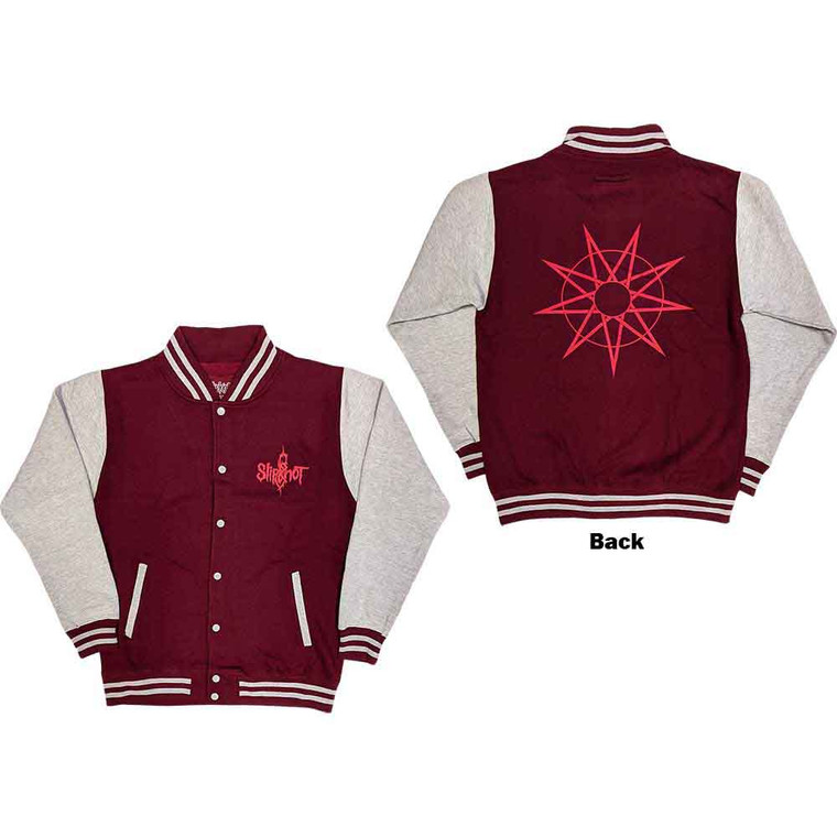 Slipknot Unisex Varsity Jacket: 9 Point Star (Maroon Red & Grey) (Back Print)