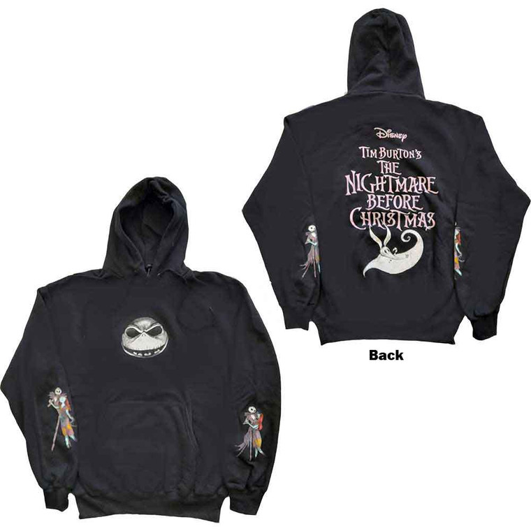 The Nightmare Before Christmas Unisex Pullover Hoodie: Jack & Sally Dancing (Black) (Back Print & Sleeve Print)