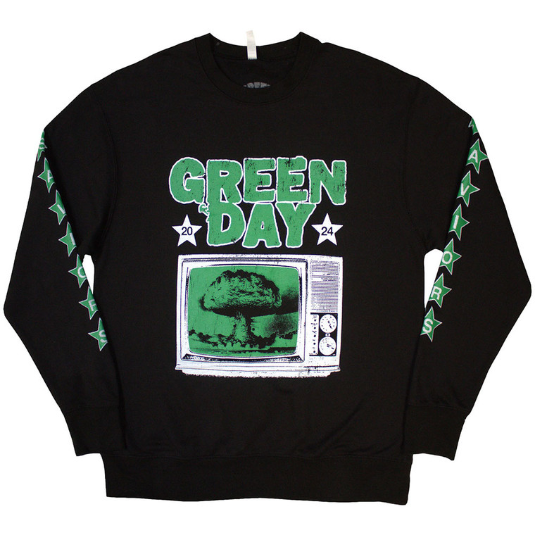 Green Day Unisex Sweatshirt: TV Explosion (Black) (Sleeve Print)