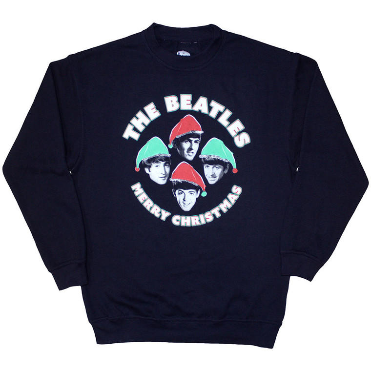 The Beatles Unisex Sweatshirt: Xmas Hats (Navy Blue)