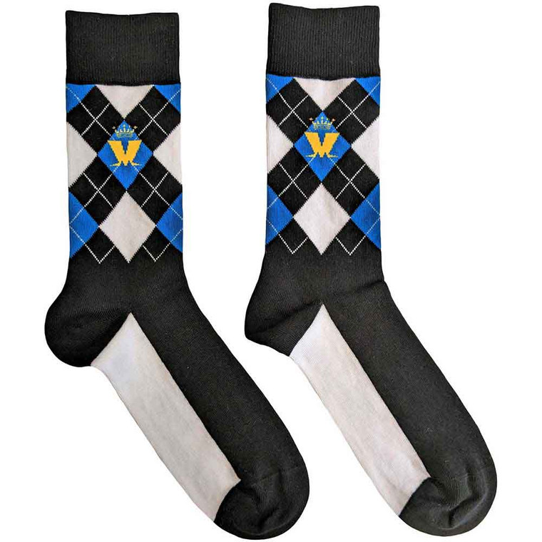 Madness Unisex Ankle Socks: Crown & M Blue Diamond (Black) (UK Size 7 - 11)