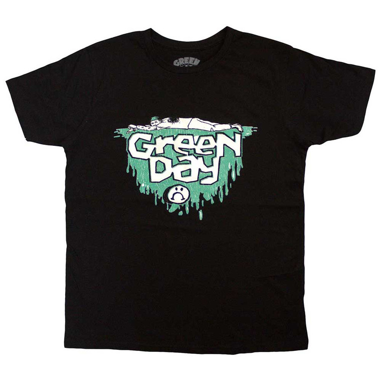 Green Day Unisex T-Shirt: Kerplunk Logo Sad Face(Black)