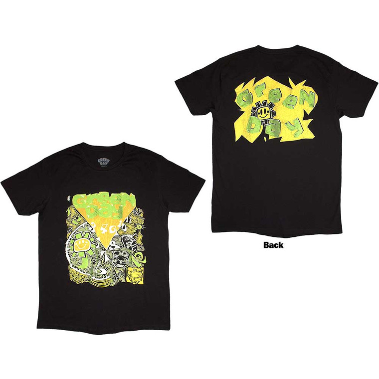 Green Day Unisex T-Shirt: Psychedelic Kerplunk (Black) (Back Print)