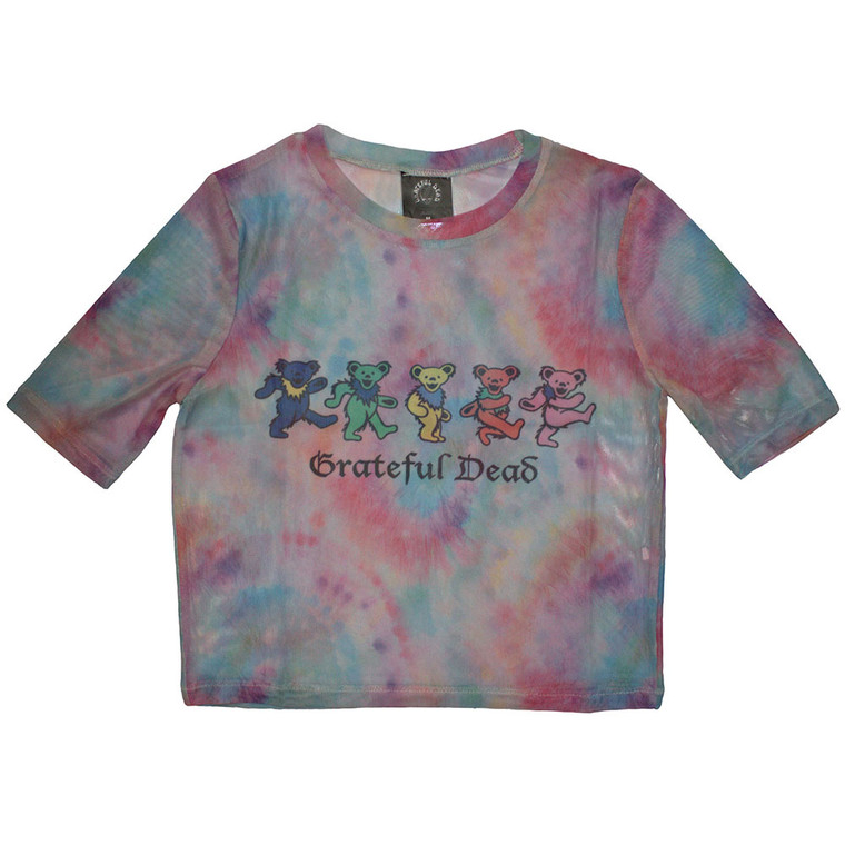 Grateful Dead Ladies Crop Top: Dancing Bears (Light Blue) (Mesh)