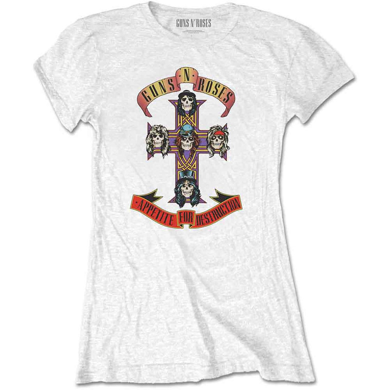 Guns N' Roses Ladies Retail Pack T-Shirt: Appetite for Destruction (White)