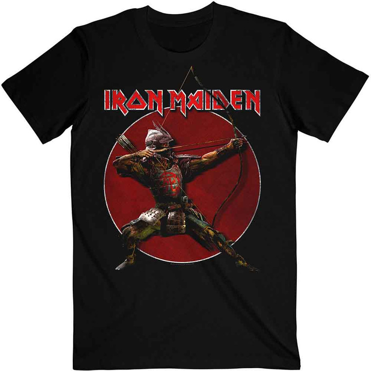 Iron Maiden Unisex T-Shirt: Senjutsu Eddie Archer Red Circle (Black)