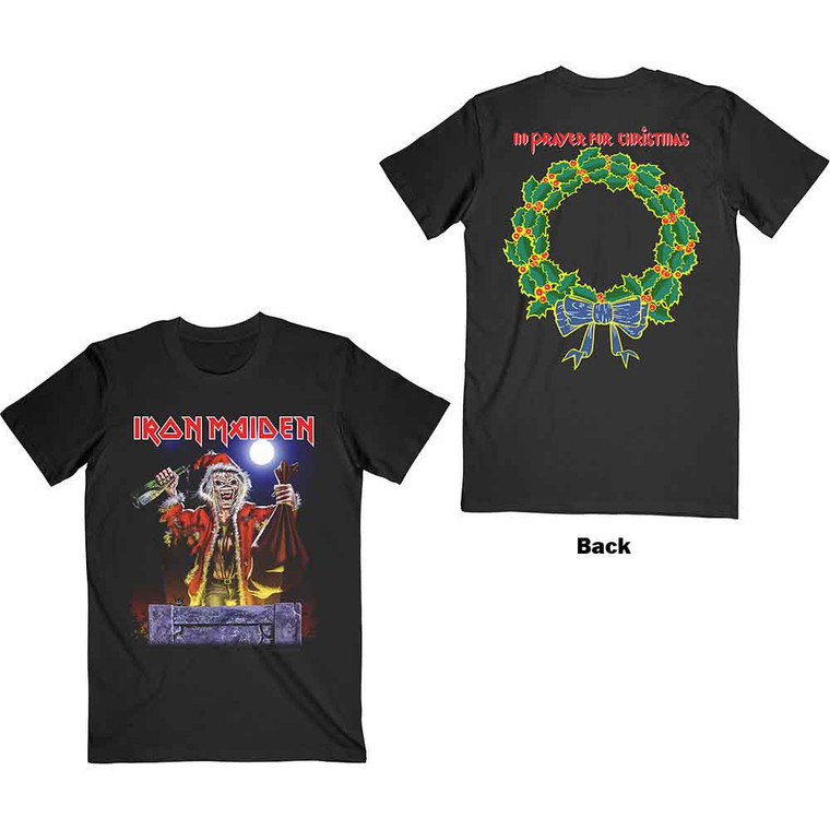 Iron Maiden Unisex T-Shirt: No Prayer For Christmas (Black) (Back Print)