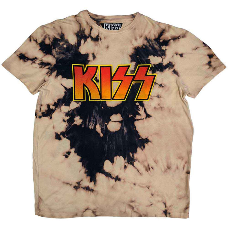 KISS Unisex T-Shirt: Classic Logo (Dip Dye Tan And Black) (Wash Collection)